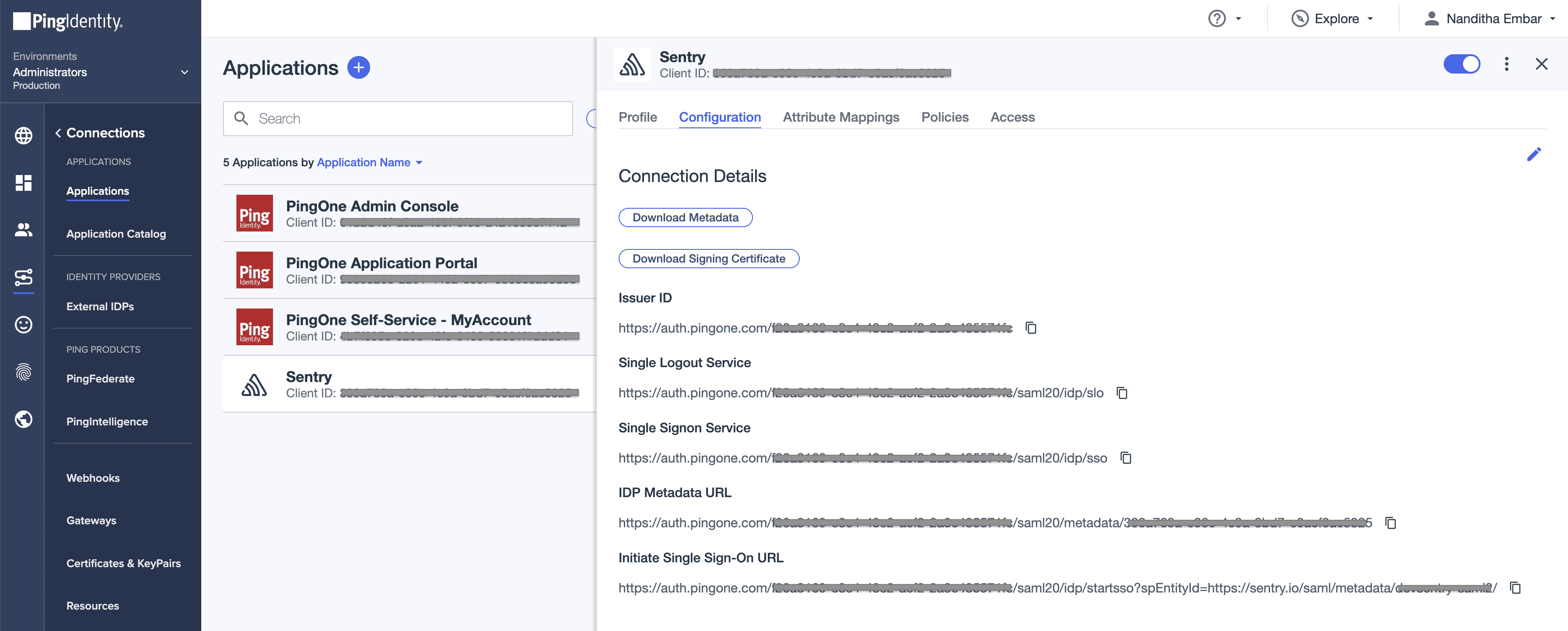 Ping configuration for Sentry